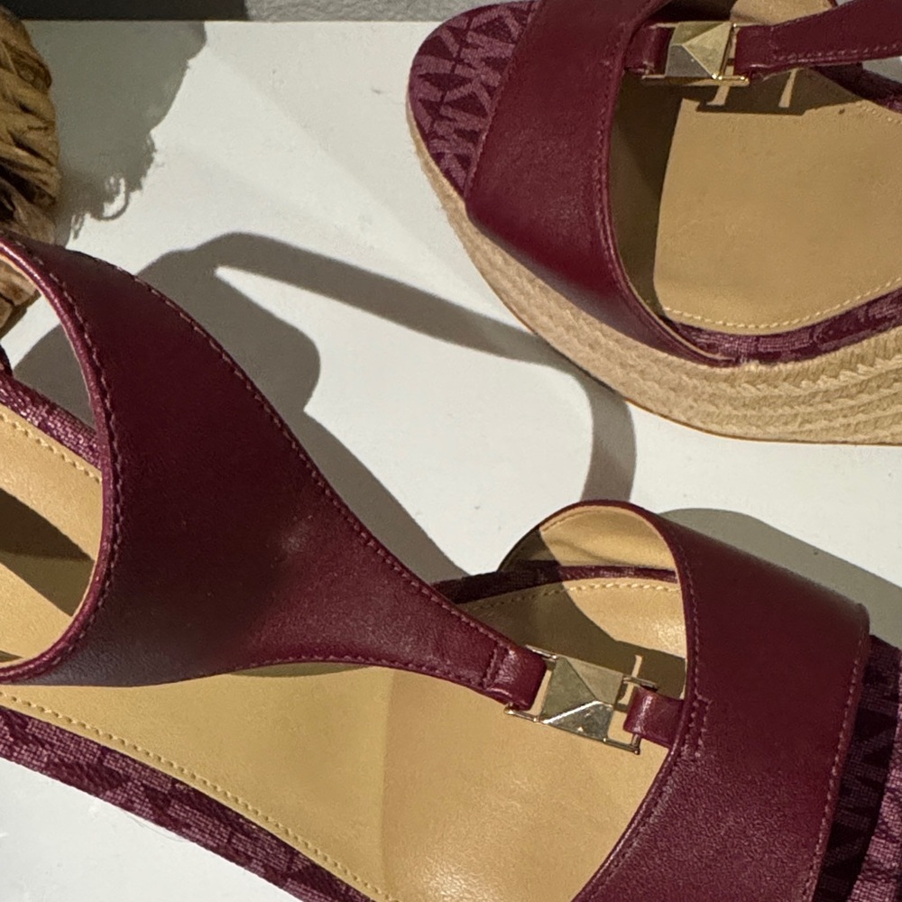 Michael Kors Burgundy and Tan Wedge Sandals - Picture 4 of 16